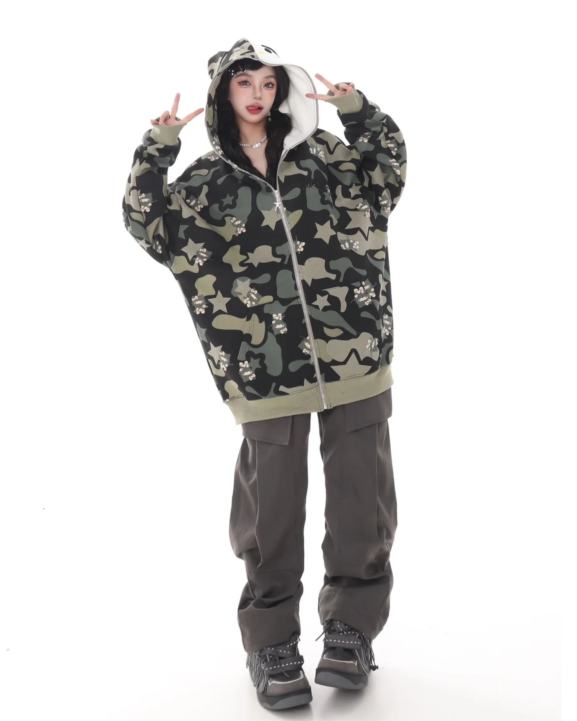 Hello Kitty Green Camo Zip Up Hoodie