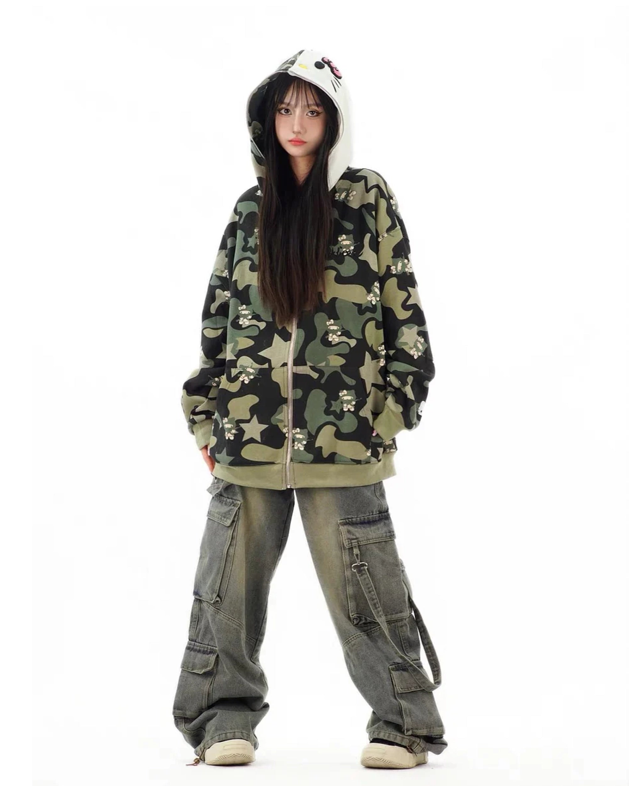 Hello Kitty Green Camo Zip Up Hoodie