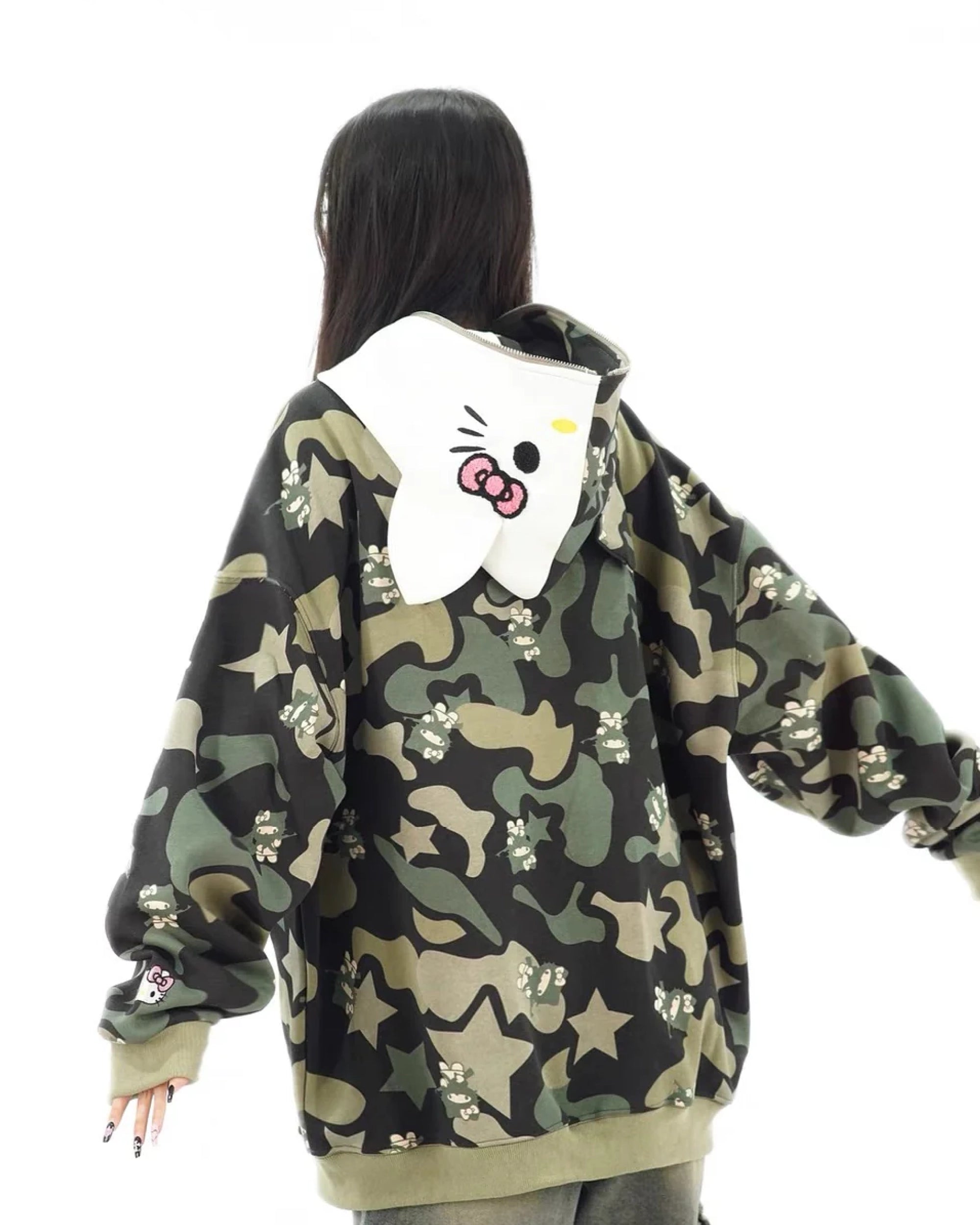 Hello Kitty Green Camo Zip Up Hoodie