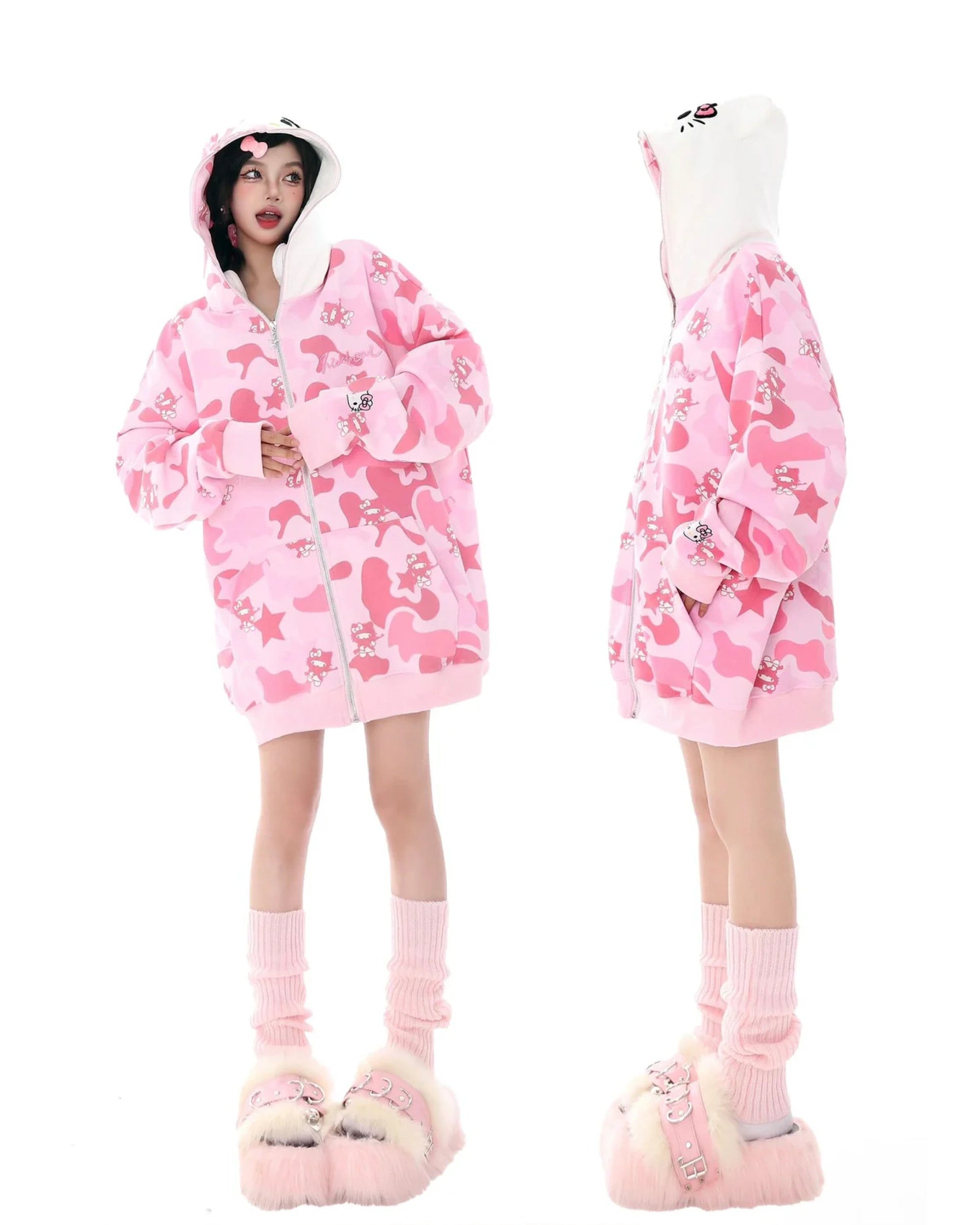 Hello Kitty Pink Camo Zip Up Hoodie