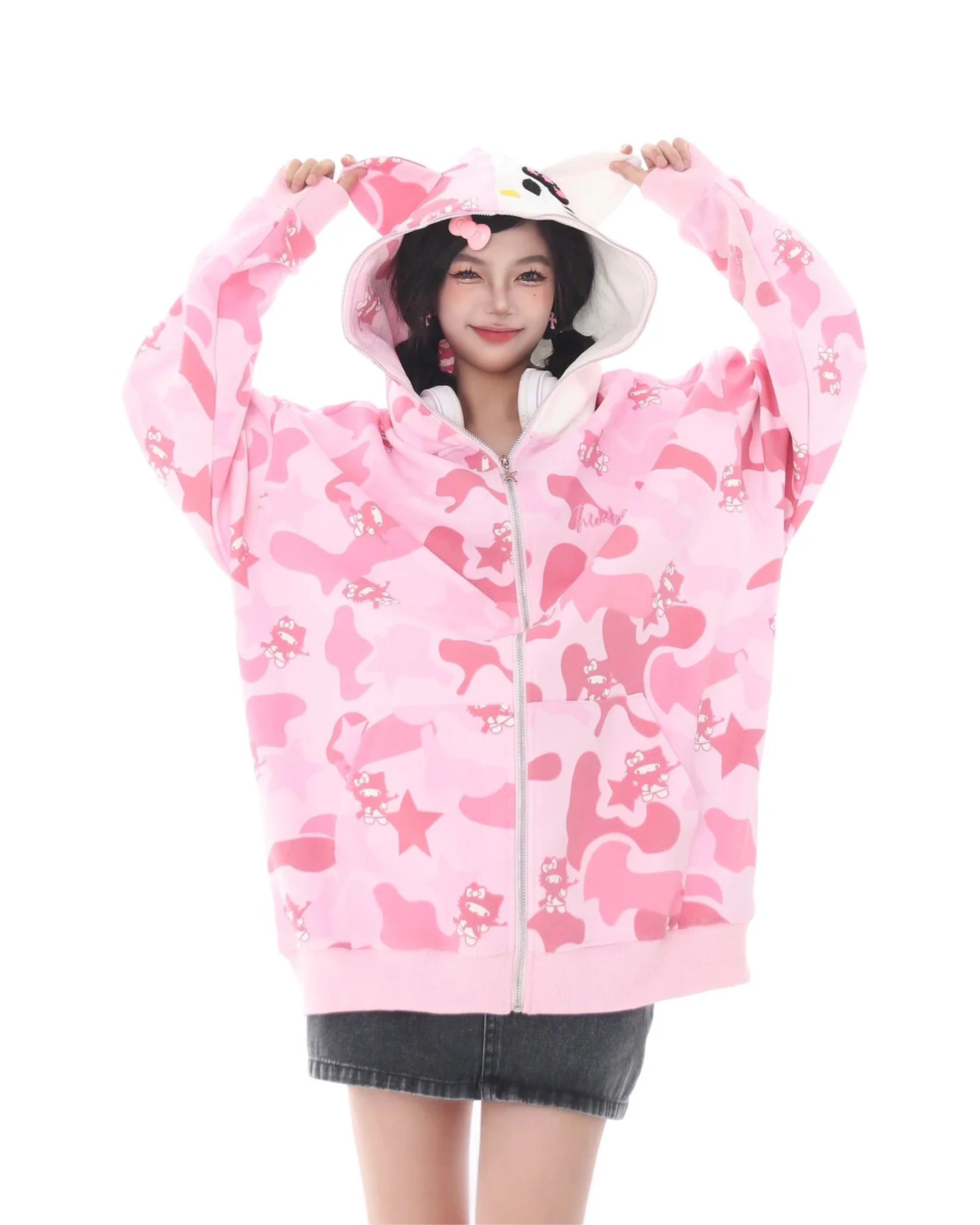 Hello Kitty Pink Camo Zip Up Hoodie