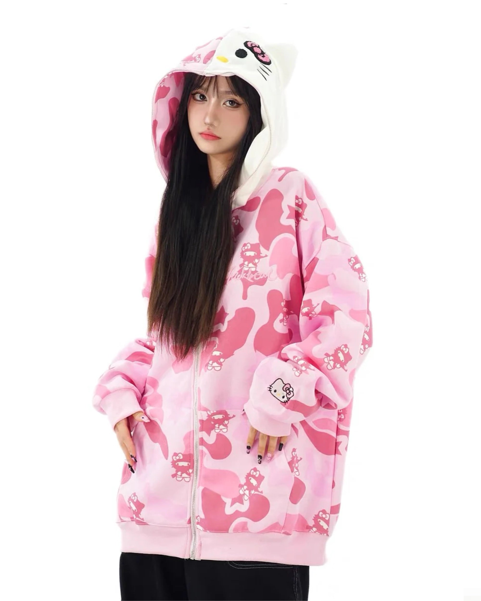 Hello Kitty Pink Camo Zip Up Hoodie